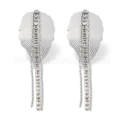 リーフ 304 ステンレススチール ダングル イヤリング  女性用ラインストーンスタッドピアス  ステンレス鋼色  61x18.8mm&nbsp;EJEW-L283-107P