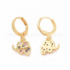 真鍮マイクロパヴェキュービックジルコニアダングルフープピアス  クロス  カラフル  ゴールドカラー  23.5mm  ピン：0.9mm&nbsp;EJEW-F233-03G