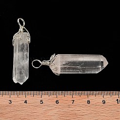 天然水晶の大きな尖ったペンダント  真鍮パーツ  弾丸  プラチナ  49~57x10~13mm  穴：5x6mm&nbsp;G-P253-01P