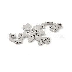 304ステンレスペンダント  花のチャーム  レーザー切断  変色防止  ステンレス鋼色  35.5x19x1.5mm  穴：1.8mm&nbsp;STAS-V016-22P