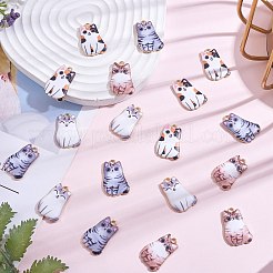 30本5色合金エナメルペンダント  ゴールドカラー  猫のチャーム  ミックスカラー  25x16x3mm  穴：1.8mm  6個/カラー&nbsp;ENAM-SZ0003-32