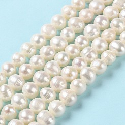 天然養殖淡水パールビーズ連売り  ポテト  グレードA +  パパイヤホイップ  8~9x7~8mm  穴：0.6mm  約52個/連  14.25~14.45''（36.2~36.7センチメートル）&nbsp;PEAR-E018-04