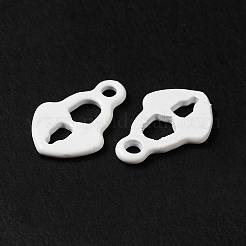 スプレー塗装された201ステンレススチールチャーム  ハート南京錠チャーム  ホワイト  10x6.5x1mm  穴：1.2mm&nbsp;STAS-I672-04A