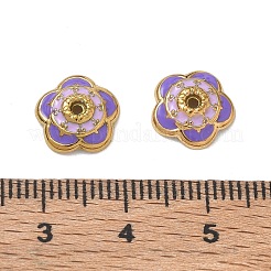 304ステンレス鋼製エナメルビーズキャップ  花  ゴールドカラー  紫色のメディア  10x10x3mm  穴：1.2mm&nbsp;SA-CBAD60D-09G-03