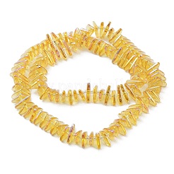 電気メッキ透明ガラスビーズ連売り  虹メッキ  三角形  きいろ  9x15.5~16mm  穴：1mm  約120個/連  24.57~25.67''（62.4~65.2センチメートル）&nbsp;EGLA-R114-01E
