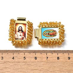 バースペンダント  プラスチックビーズと紙で  幻想的な聖人の長方形  カドミウムフリー＆ニッケルフリー＆鉛フリー  ゴールデンロッド  27x22x6mm  穴：2.2mm&nbsp;KK-V001-01H
