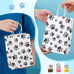 Rectangle with Paw Print Pattern Paper Storage Bags with Handle&nbsp;ABAG-WH0046-38B