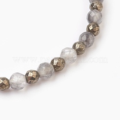 天然雲クォーツ＆パイライトビーズストレッチブレスレット  ラウンド  多面カット  2-1/8インチ（5.4cm）&nbsp;BJEW-JB03884