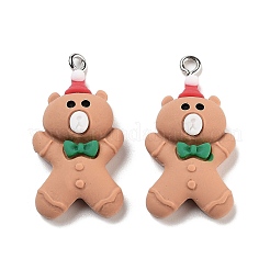 クリスマステーマの不透明樹脂ペンダント  クリスマスチャーム  クマ  31x16x7.5mm  穴：2mm&nbsp;RESI-N039-110