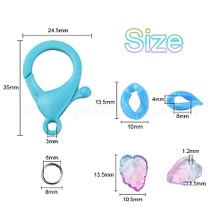 DIYマスク/ガラスチェーン製造キット  304ステンレススチール丸カン8個  80個のアクリルリンキングリング  リーフガラスチャームとプラスチックカニカン  ドジャーブルー  13.5x10.5x3.5mm  穴：1.2mm  94個/袋&nbsp;DIY-YW0002-74A