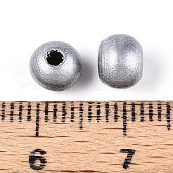 スプレー塗装された丸い天然シマウッドビーズ  銀  6~6.5x4.5~5mm  穴：1.6~1.8mm&nbsp;WOOD-A018-6mm-02