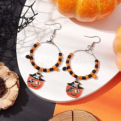 ガラスダングルピアス  合金エナメルペンダントと316サージカルステンレススチールピアスフック付き  カボチャ  ハロウィン用  ステンレス鋼色  85x37mm&nbsp;EJEW-JE05985