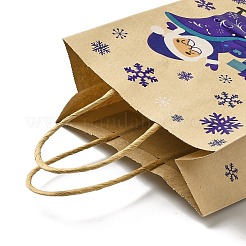 クリスマステーマの青いプリントのクラフト紙のトートバッグ（持ち手付き）  長方形の頑丈な収納ショッピングバッグ  そり  20.7x15x8.2cm&nbsp;ABAG-B006-04D
