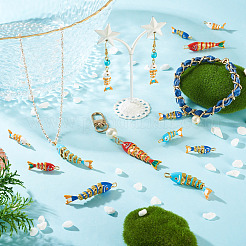 ラックメッキ真鍮チャーム  キュービックジルコニアエナメル  魚のチャーム  長持ちメッキ  鉛フリー＆カドミウムフリー  18KGP本金メッキ  ダークブルー  26.5x8x6mm  穴：2.5x1.5mm  4pc&nbsp;KK-TA0008-56B-02
