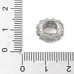 真鍮製マイクロパヴェキュービックジルコニアヨーロピアンビーズ  大きな穴ビーズロンデル  プラチナ  ラックめっき  長持ちメッキ  カドミウムフリー＆鉛フリー  ミックスカラー  12.5x10.5x7.5mm  穴：6.5x5mm&nbsp;KK-I276-28P