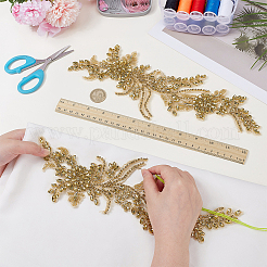 ポリエステル刺繡スパンコールコスチュームアクセサリー  ラインストーン縫製工芸装飾  花  ダークチソウ  330x110x5mm&nbsp;FIND-WH0148-717A