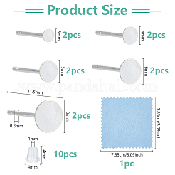 5 Pairs 5 Styles 925 Sterling Silver Flat Round Pad Stud Earring Findings&nbsp;STER-DC0001-92