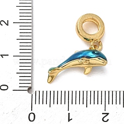 オーシャンブラスエナメルヨーロピアンダングルチャーム  青いイルカの大きな穴のペンダント  ゴールドカラー  24mm  穴：4.5mm&nbsp;KK-E803-04G