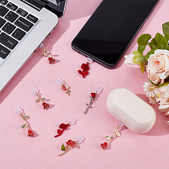 9 個のプラスチックモバイル防塵プラグ  合金エナメルペンダント付き  ゴールドカラー  花  レッド  31~48mm  9個/セット&nbsp;HJEW-OC00189