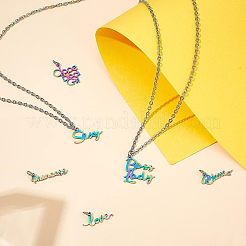 ワードテーマ 201 ステンレススチールペンダント  丸カン付き  言葉  虹色  7~20x16~23x1mm  穴：3mm  12個/箱&nbsp;STAS-UN0013-54