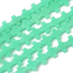 合成サンゴビーズ連売り  染め  クロス  ターコイズ  7.5~8.5x8~9x3~3.5mm  穴：1mm  約40個/連  12.5インチ〜12.7インチ（31.8~32.3cm）&nbsp;CORA-L044-A06