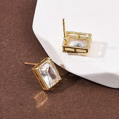 真鍮マイクロペーブクリアキュービックジルコニアスタッドピアス  ラックめっき  長持ちメッキ  カドミウムフリー＆鉛フリー  18KGP本金メッキ  長方形  9.5x7.5mm&nbsp;EJEW-C174-02D-G