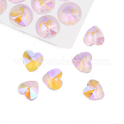 ポインテッド バック電気メッキ ファセット ガラス ペンダント  ハート  ピンク  14x14x7mm  穴：1.6mm&nbsp;EGLA-N006-046