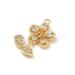 真鍮マイクロパヴェクリアキュービックジルコニアペンダント  花のチャーム  長持ちメッキ  ラックめっき  鉛フリー＆カドミウムフリー  18KGP本金メッキ  22x14.5x5.5mm  穴：1.6mm&nbsp;KK-H537-22G
