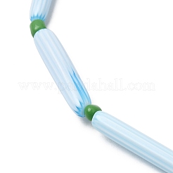 手作りのランプワークシェブロンビーズ  細長い卵形ビーズ  ライトスカイブルー  28~29.5x4.5~6mm  穴：0.8mm  約13個/連  14.56''~16.14''（37~41センチメートル）&nbsp;LAMP-Z019-01-01