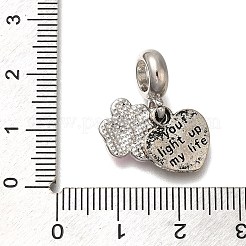 ラックメッキ合金エナメルヨーロッパダングルチャーム  猫の足跡とハートの大きな穴のチャーム  アンティークシルバー  ピンク  21mm  穴：4.8mm&nbsp;PALLOY-P307-02A-AS