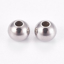 変色しにくい304ステンレススチールの滑らかな丸いビーズ  ステンレス鋼色  6x4.8mm  穴：2mm&nbsp;STAS-M006-01A