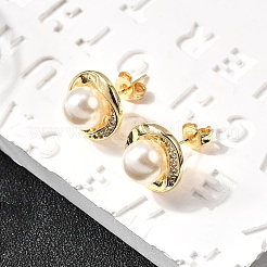 Round Brass Micro Pave Clear Cubic Zirconia Stud Earrings&nbsp;EJEW-C154-09G