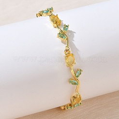 Brass Glass Flower Link Chain Bracelets&nbsp;KK-CBA7DFA-01G-10