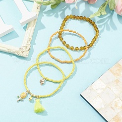 4Pcs 4 Style Evil Eye Valentine's Theme Alloy Enamel & Polycotton(Polyester Cotton) Tassel Charm Bracelets Set&nbsp;BJEW-JB09618-04