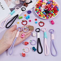 DIY 携帯ストラップ作成キット  アクリルヨーロッパのビーズを含む  合金プッシュ式リングカン  ポリエステルモバイルストラップ  ミックスカラー  18~21x8~20.5x13.5mm  穴：6mm&nbsp;DIY-NB0015-39