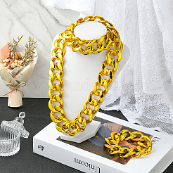 2Pcs 2 Styles Acrylic Cuban Link Chain Necklaces & Bracelets Jewelry Sets&nbsp;SJEW-SP0001-01G
