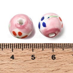 手作りの陶器ビーズ  手描きの陶器ビーズ  花模様の丸  ミックスカラー  12.5mm  穴：2~2.5mm&nbsp;PORC-A034-03
