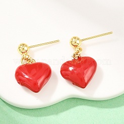 Valentine's Day Heart Brass Enamel Dangle Stud Earrings&nbsp;EJEW-Z164-19G-05