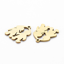 イオンプレーティング（IP）201ステンレスペンダント  切る  男の子と女の子  ゴールドカラー  17.5x15x1mm  穴：1.4mm&nbsp;STAS-Q240-056G