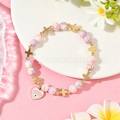 6Pcs 6 Colors Heart with Eye Alloy Enamel Charm Bracelets&nbsp;BJEW-JB12287
