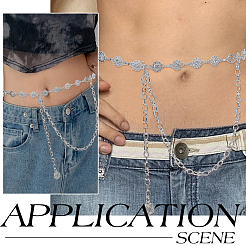 1Pc Iron Rhinestone Sparkling Flower Link Chains Belt with Alloy Cable Chains&nbsp;AJEW-FG0003-49