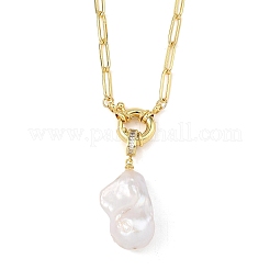 Natural Baroque Pearl Keshi Pearl Nuggets Pendant Brass Paperclip Chain Necklaces for Women&nbsp;NJEW-JN06145