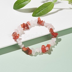 Natural Carnelian(Dyed) & Rose Quartz Chips Beads Stretch Bracelet for Women&nbsp;BJEW-AL00003-17