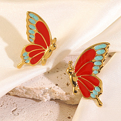 304 Stainless Steel Enamel Butterfly Stud Earrings&nbsp;EJEW-Z147-01G