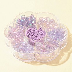 DIYビーズジュエリー作りの発見キット  透明&虹色の虹色アクリルラウンド&ポリマークレイディスクビーズを含む  パープル  285個/箱&nbsp;DIY-FS0004-27A