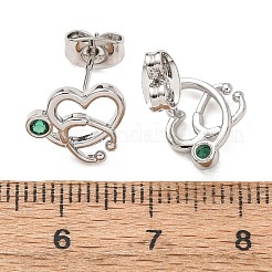 真鍮製マイクロパヴェグリーンキュービックジルコニアスタッドピアス（女性用）  聴診器で心臓  ステンレス鋼色  9.5x11.5mm&nbsp;EJEW-K271-05P