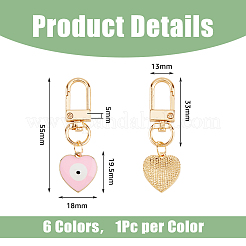 6Pcs 6 Colors Heart with Evil Eye Alloy Enamel Pendant Decoration&nbsp;KEYC-DC0001-27
