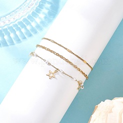 Round ABS Imitation Pearl Beaded Chains & 304 Stainless Steel Cable Chains Stackable Bracelets for Women&nbsp;BJEW-JB12452-02