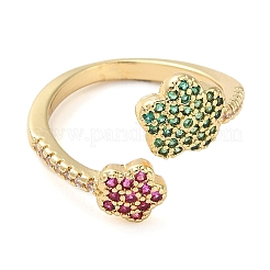 Rack Plating Brass Micro Pave Cubic Zirconia Open Cuff Rings&nbsp;RJEW-K266-02G