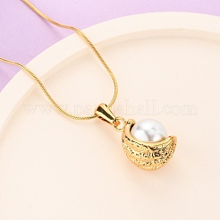 304 Stainless Steel & Acrylic Imitation Pearl Moon Pendant Snake Chain Necklaces for Women&nbsp;NJEW-F354-08G